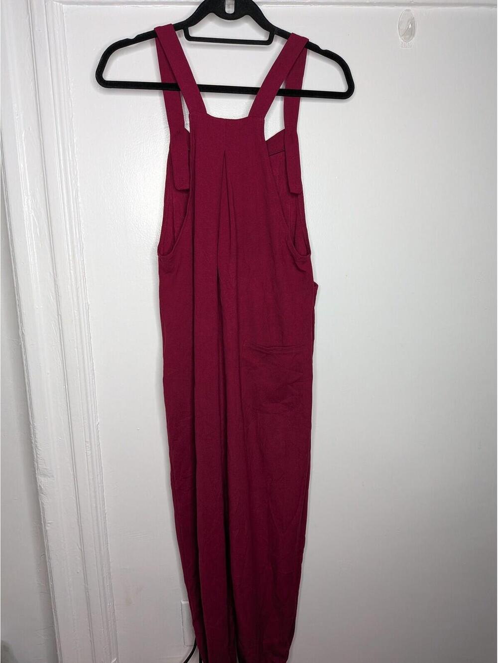 Halara Overalls Womens Small Red Knit Square Neck Pockets Jumpsuit Casual - Picture 5 of 8